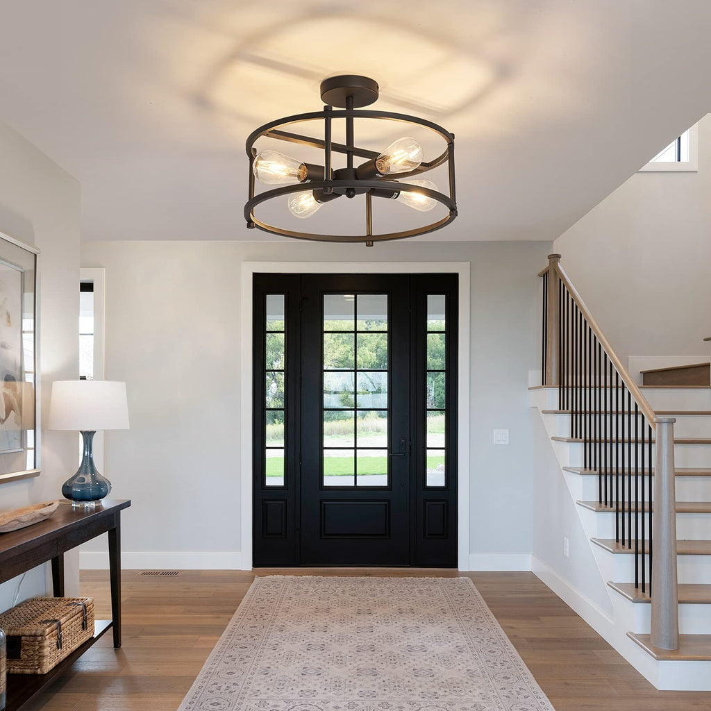 Industrial Semi Flush Mount Ceiling Light,4 Light Rustic Metal Ceiling Light ...