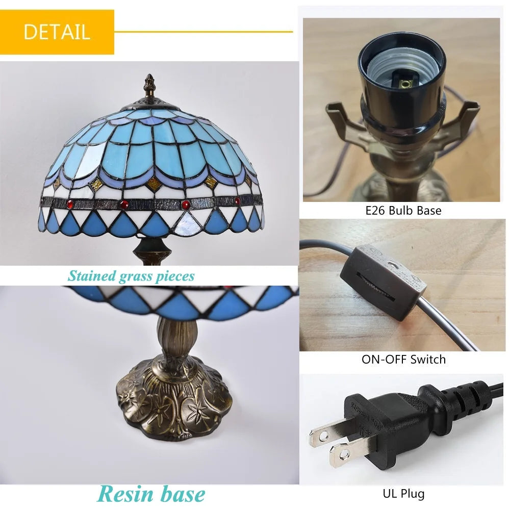 Tiffany Style Table Lamp Bedside Desk LED Lamp Shades Bedroom Stained-Glass 18.1'' H Multi-Color