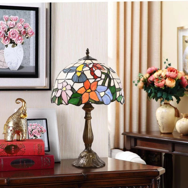 Tiffany-Style Hummingbird Desk Lamp LED Table Bedside Lamp Bedroom Stained-Glass 18.1'' Height Bronze Multi-Color