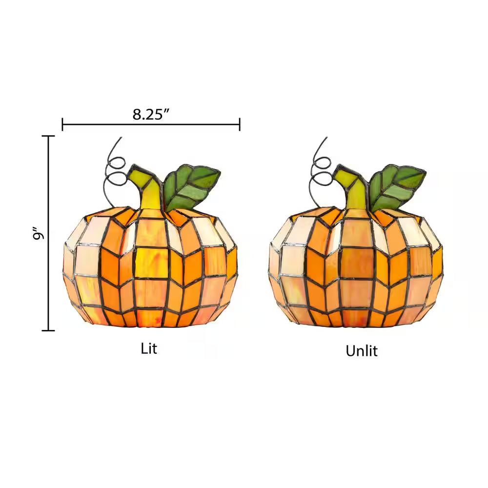 9 In. Orange Indoor Patch the Pumpkin Stained Glass Accent Lamp
