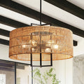 6-Light Large Boho Chandelier Dining Room Rattan Light Fixture