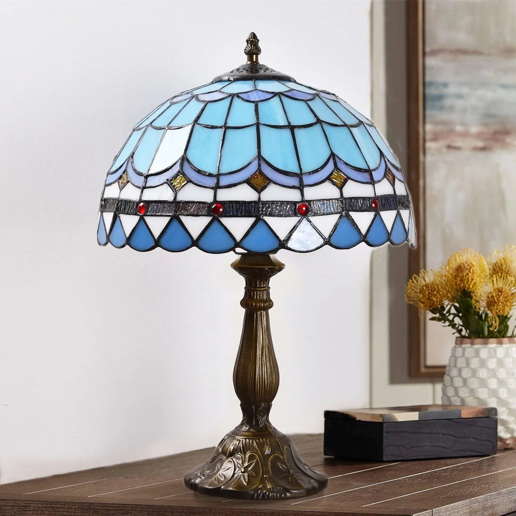 Tiffany Style Table Lamp Bedside Desk LED Lamp Shades Bedroom Stained-Glass 18.1'' H Multi-Color