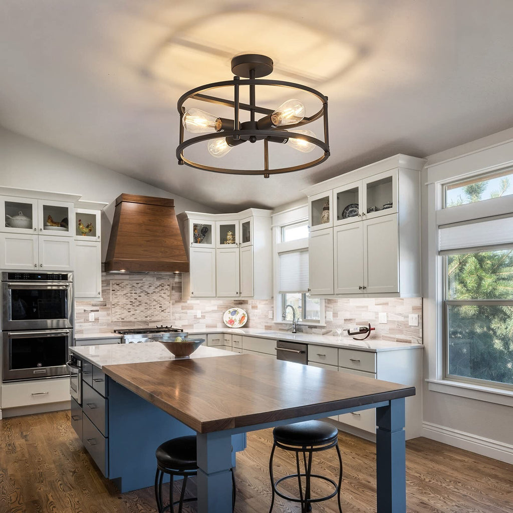 Industrial Semi Flush Mount Ceiling Light,4 Light Rustic Metal Ceiling Light ...