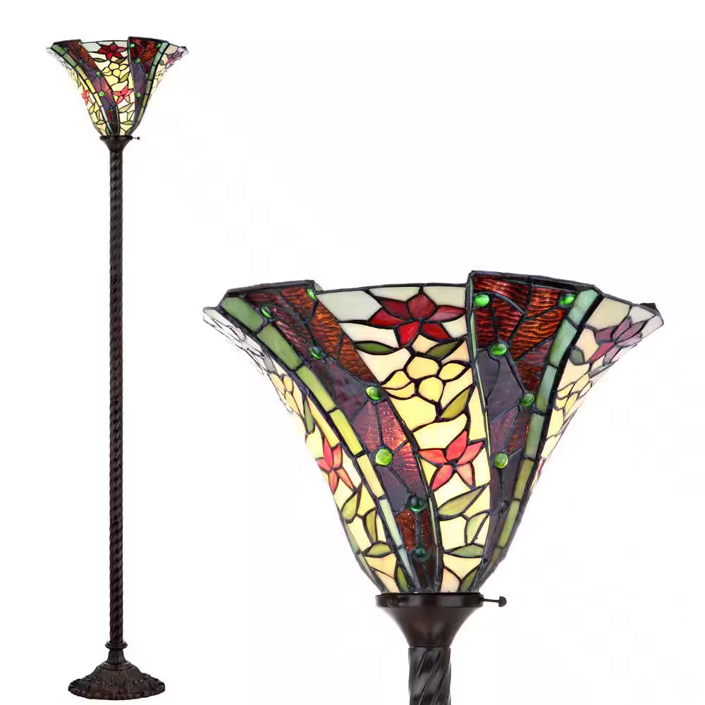 Williams Tiffany-Style 71 In. Bronze Torchiere Floor Lamp
