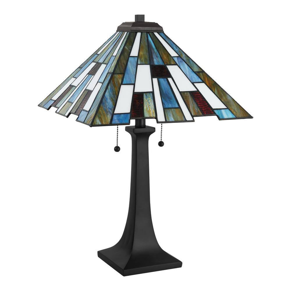 Fallsdale 24 In. 2-Light Matte Black Table Lamp with Tiffany Glass Shade