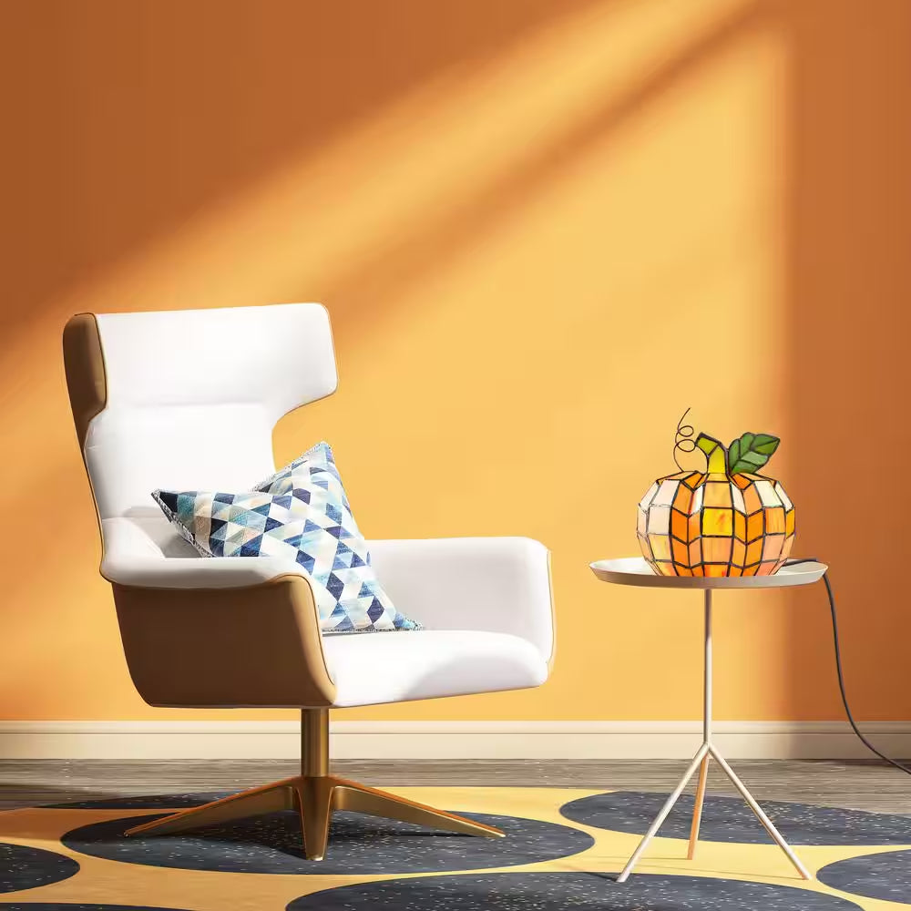 9 In. Orange Indoor Patch the Pumpkin Stained Glass Accent Lamp