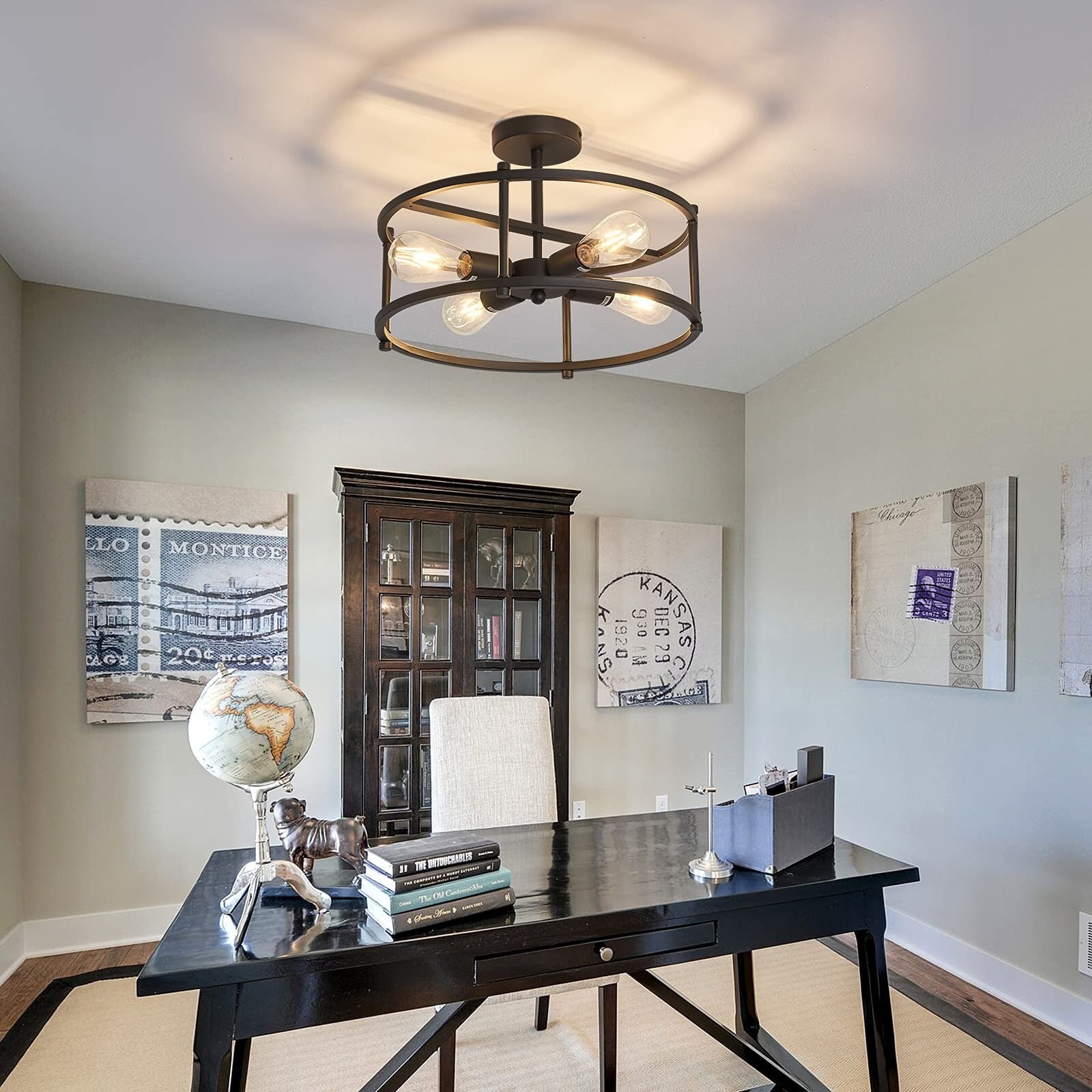Industrial Semi Flush Mount Ceiling Light,4 Light Rustic Metal Ceiling Light ...
