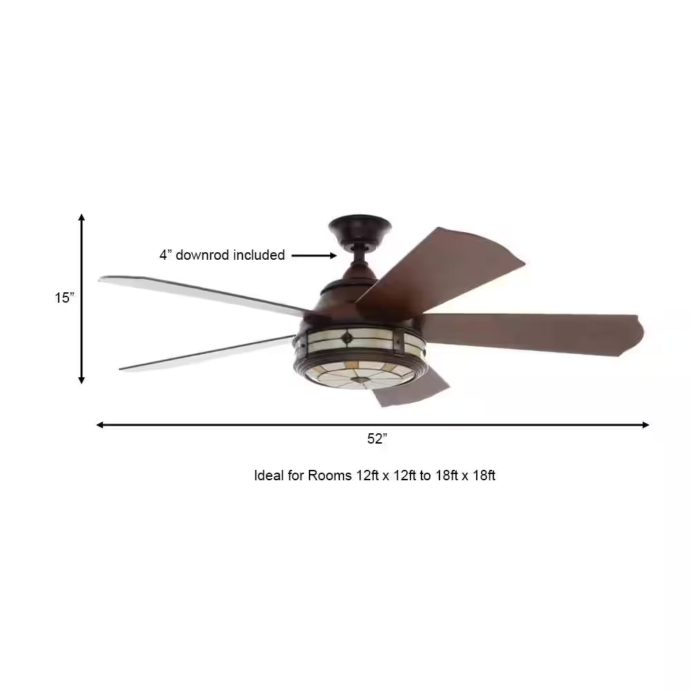 Savona 52 In. LED Weathered Bronze Ceiling Fan with Light and Remote Control
