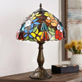 Tiffany Style Table Lamp Rose Bedside Desk LED Lamp Shades Bedroom Stained-Glass 18.1'' H Multi-Color