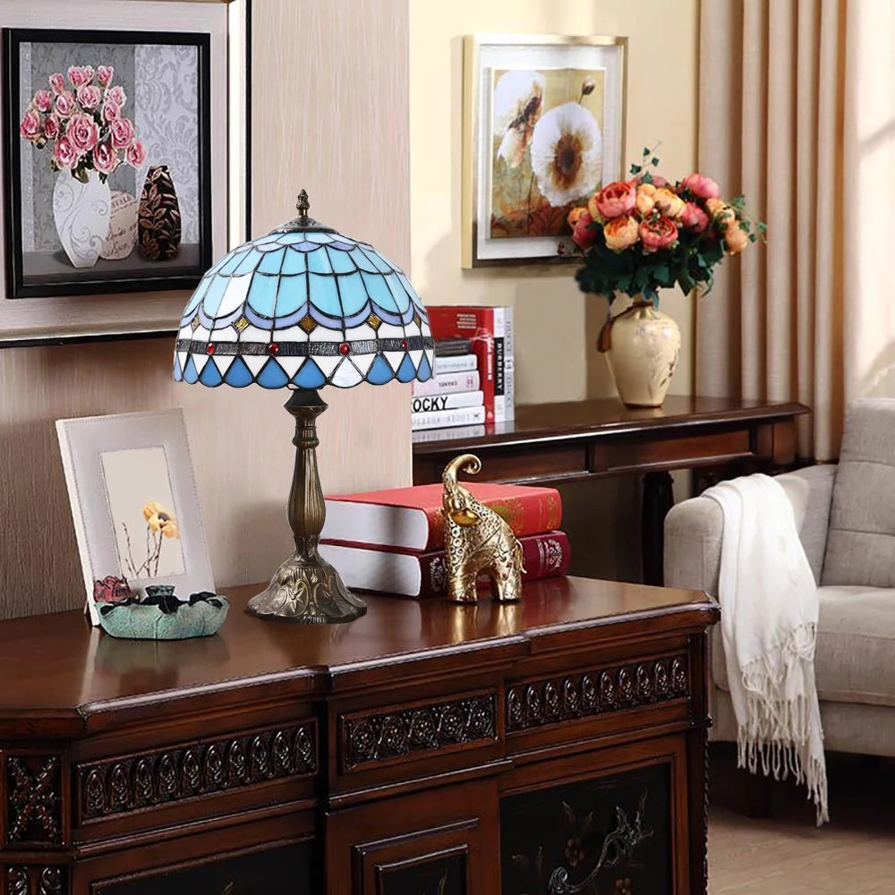 Tiffany Style Table Lamp Bedside Desk LED Lamp Shades Bedroom Stained-Glass 18.1'' H Multi-Color