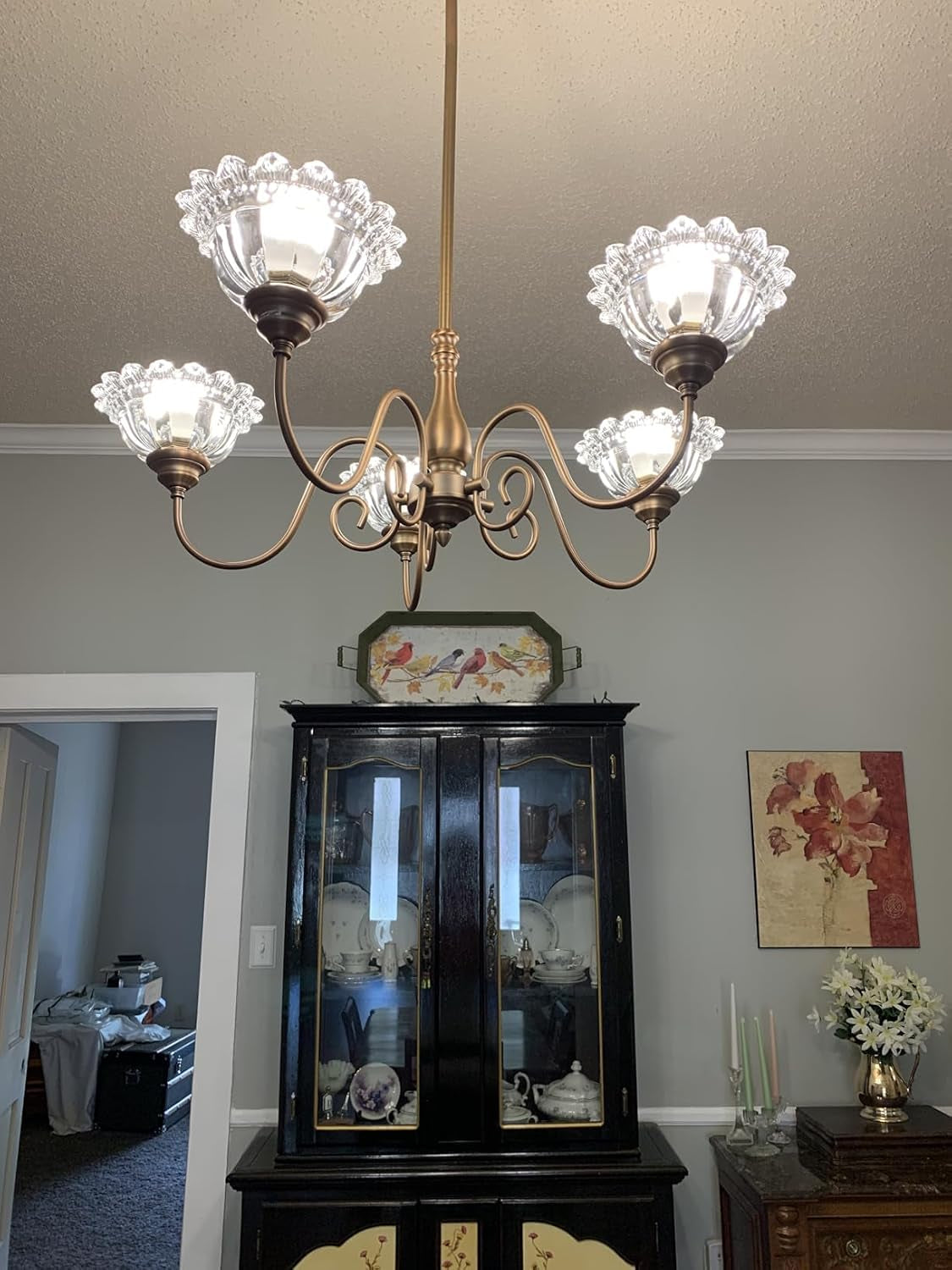 Vintage Chandelier Dining Room Light Fixture over Table Brass 5 Light Chandelier Lighting Fixture