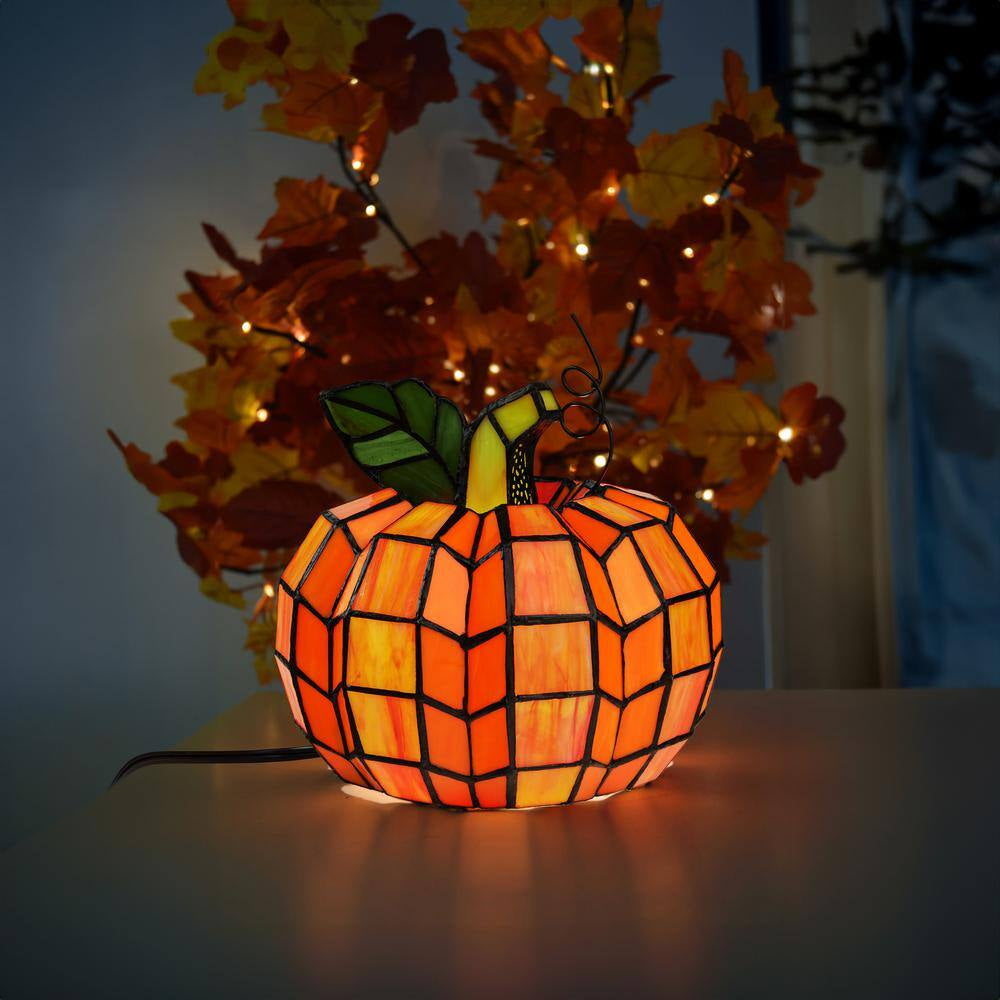 9 In. Orange Indoor Patch the Pumpkin Stained Glass Accent Lamp