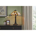 Fallsdale 24 In. 2-Light Matte Black Table Lamp with Tiffany Glass Shade