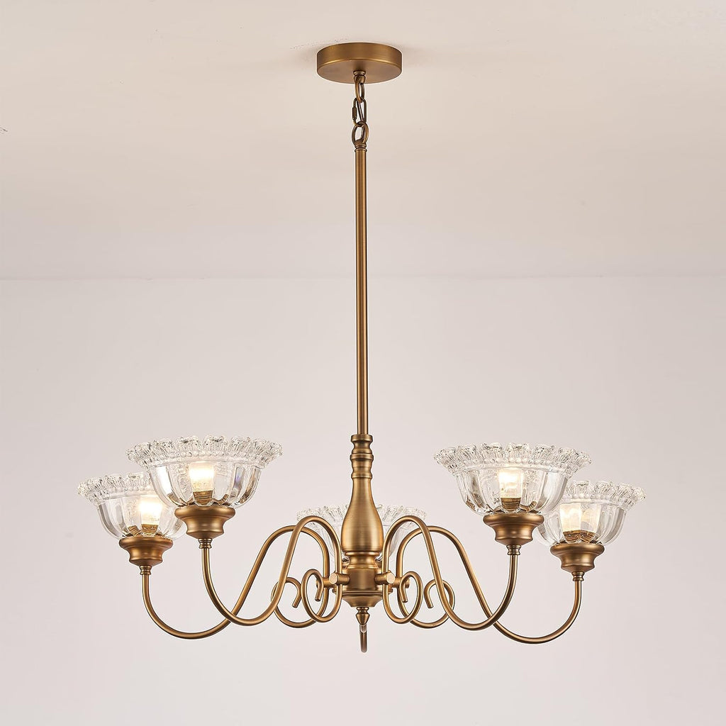 Vintage Chandelier Dining Room Light Fixture over Table Brass 5 Light Chandelier Lighting Fixture