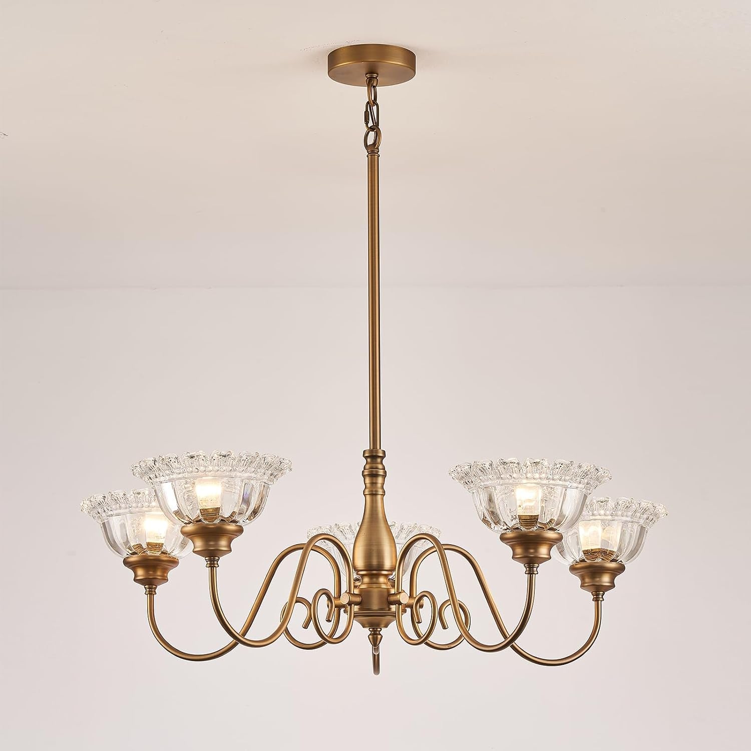 Vintage Chandelier Dining Room Light Fixture over Table Brass 5 Light Chandelier Lighting Fixture