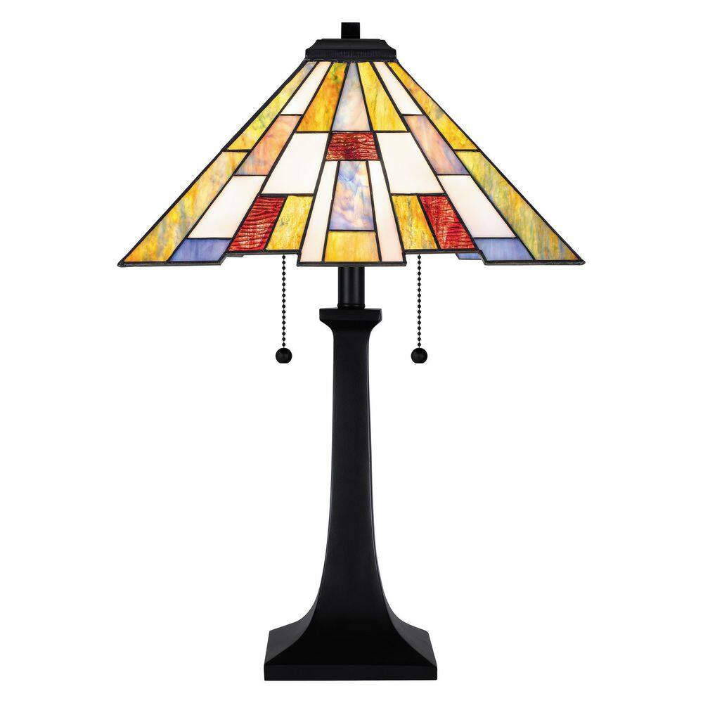 Fallsdale 24 In. 2-Light Matte Black Table Lamp with Tiffany Glass Shade