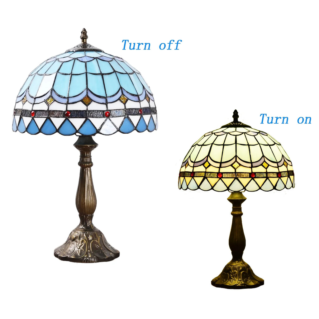 Tiffany Style Table Lamp Bedside Desk LED Lamp Shades Bedroom Stained-Glass 18.1'' H Multi-Color