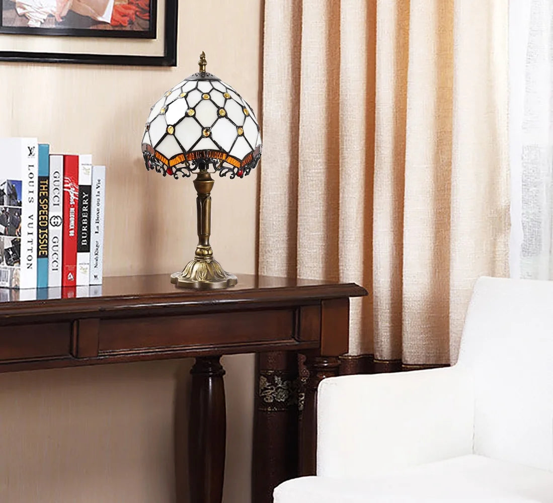 Tiffany-Style Table Lamp Stained Glass Bedside Lamp for Living Room Bedroom Traditional Desk Light 14.5'' H Multi-Color