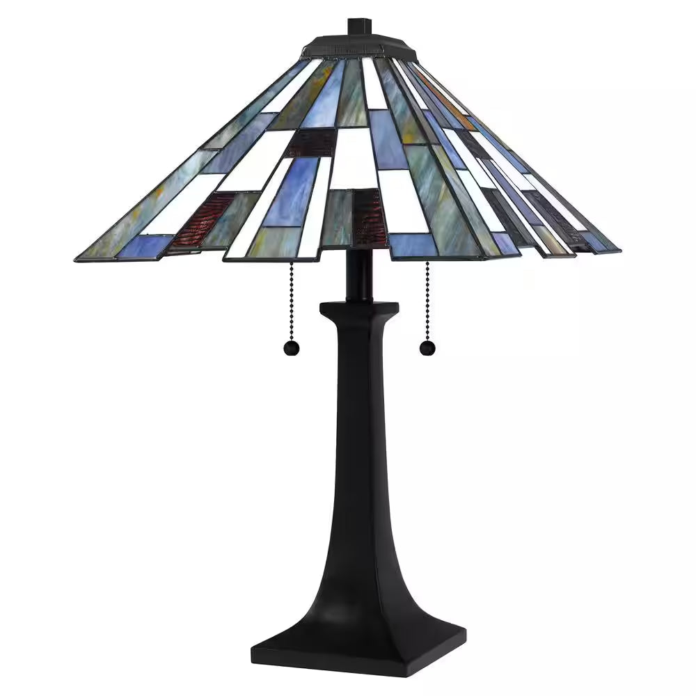 Fallsdale 24 In. 2-Light Matte Black Table Lamp with Tiffany Glass Shade