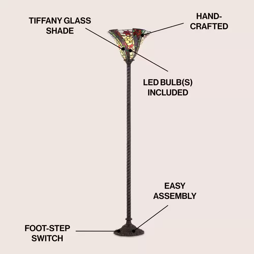 Williams Tiffany-Style 71 In. Bronze Torchiere Floor Lamp