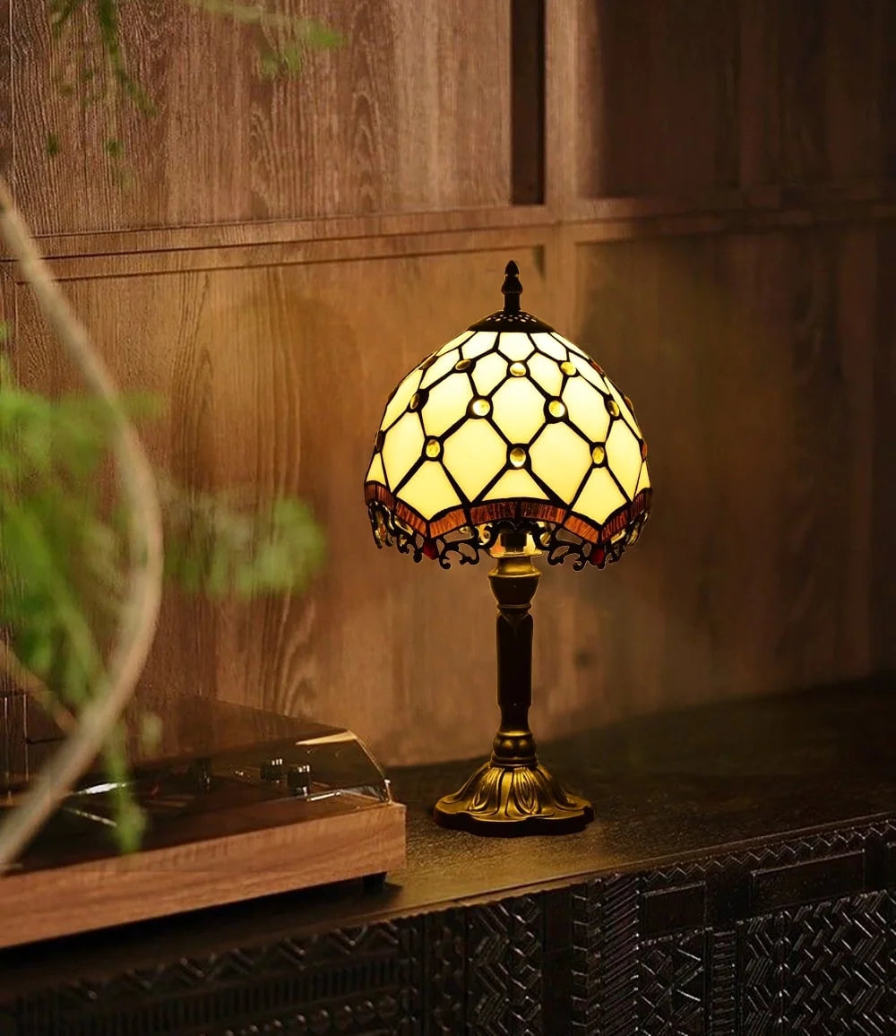 Tiffany-Style Table Lamp Stained Glass Bedside Lamp for Living Room Bedroom Traditional Desk Light 14.5'' H Multi-Color