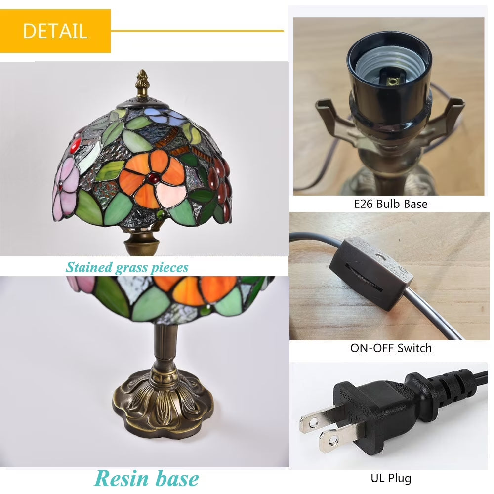 Tiffany-Style Table Lamp Stained Glass Bedside Lamp for Living Room Bedroom Traditional Desk Light 14.5'' H Multi-Color