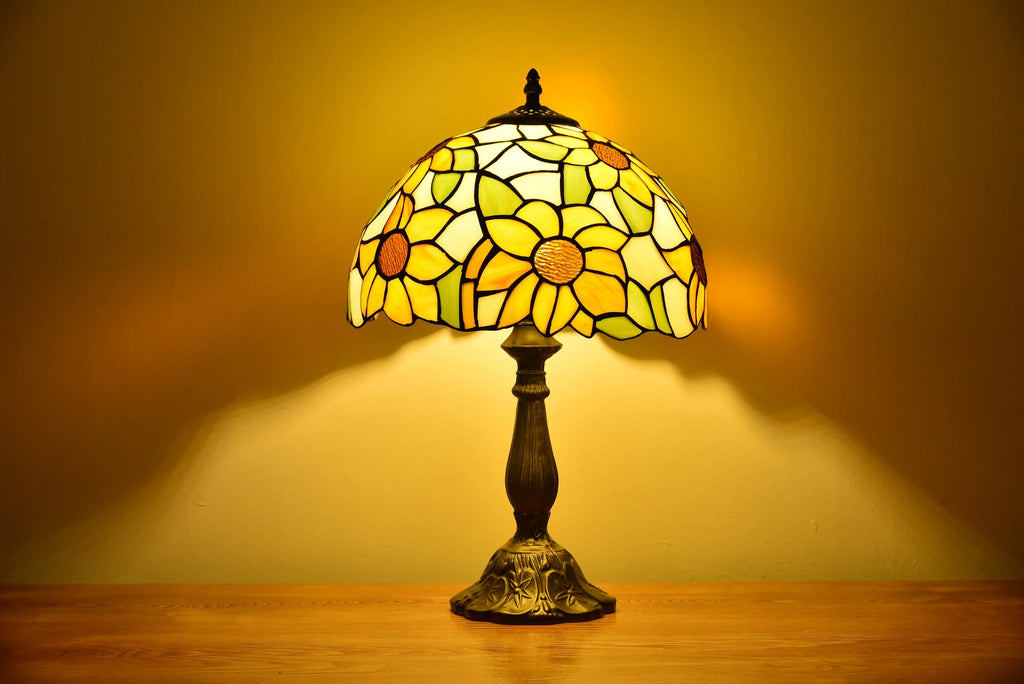 Tiffany Style Table Lamp Rose Bedside Desk LED Lamp Shades Bedroom Stained-Glass 18.1'' H Multi-Color