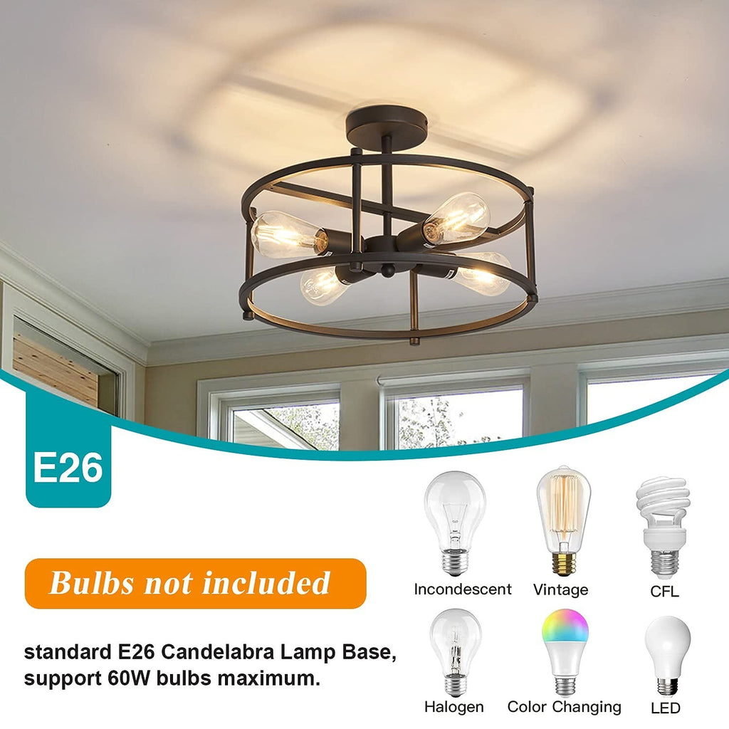 Industrial Semi Flush Mount Ceiling Light,4 Light Rustic Metal Ceiling Light ...