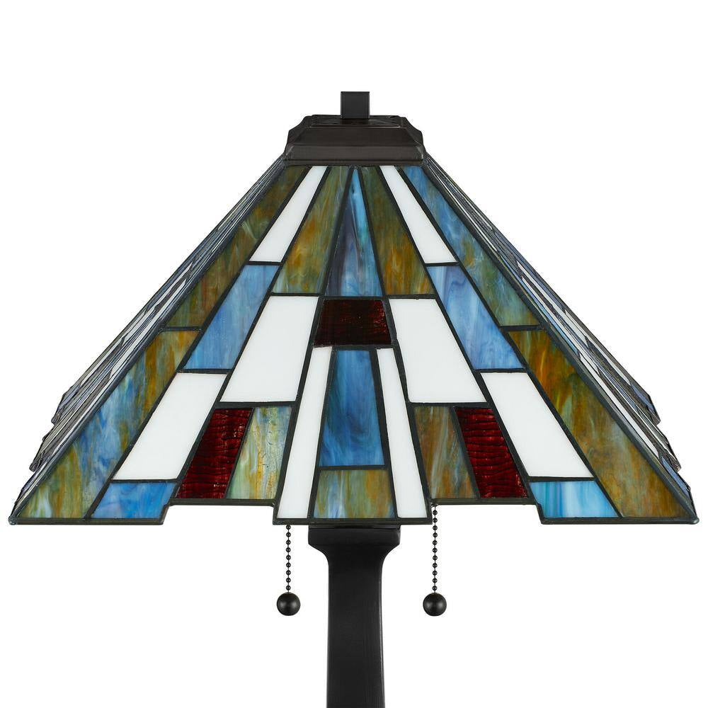 Fallsdale 24 In. 2-Light Matte Black Table Lamp with Tiffany Glass Shade