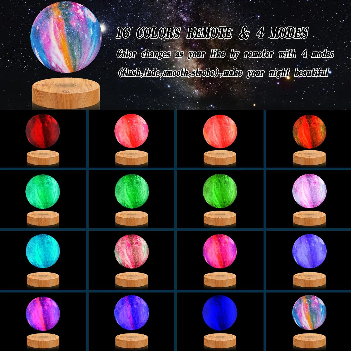 Levitating Moon Table Lamp, 16 Colors, Remote Control, Unique Gifts,Home and Office Decor