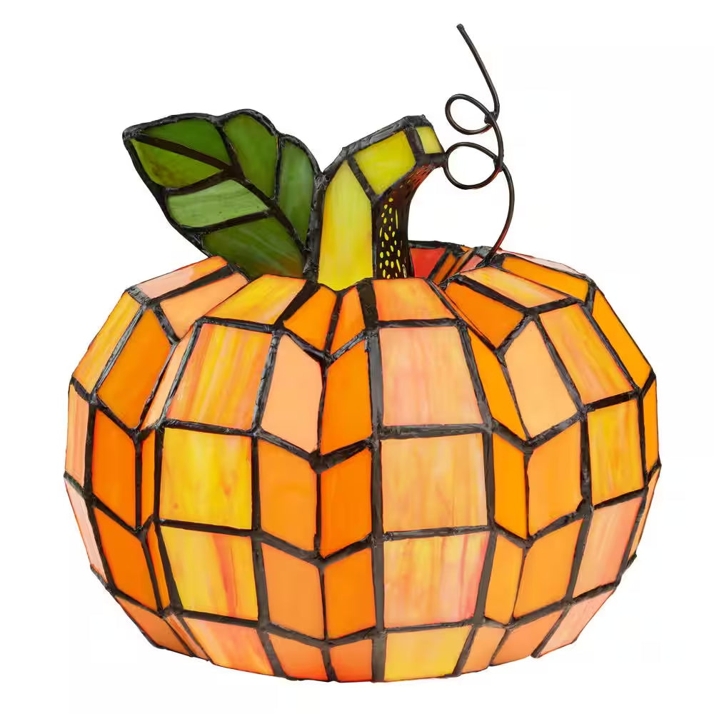 9 In. Orange Indoor Patch the Pumpkin Stained Glass Accent Lamp