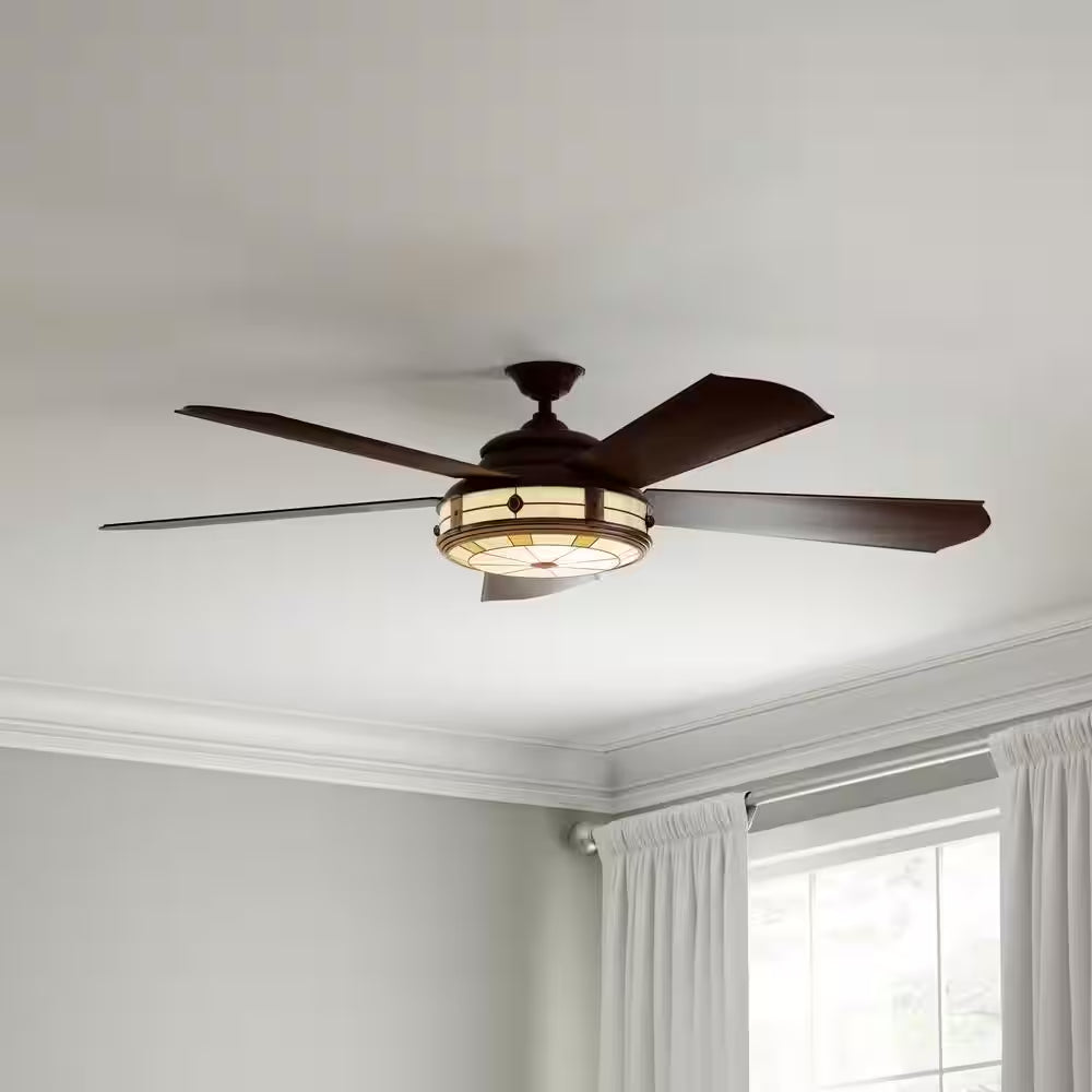 Savona 52 In. LED Weathered Bronze Ceiling Fan with Light and Remote Control