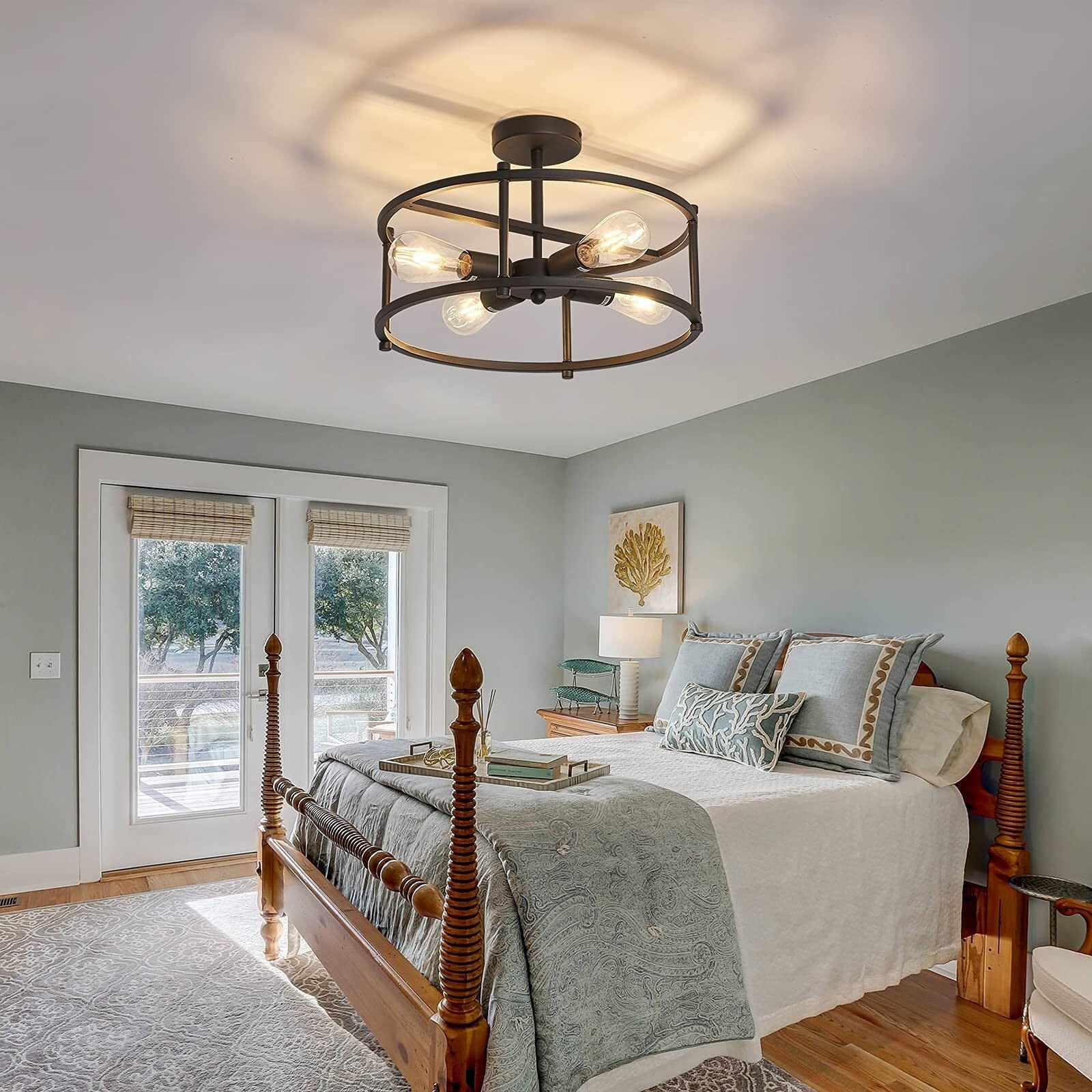 Industrial Semi Flush Mount Ceiling Light,4 Light Rustic Metal Ceiling Light ...