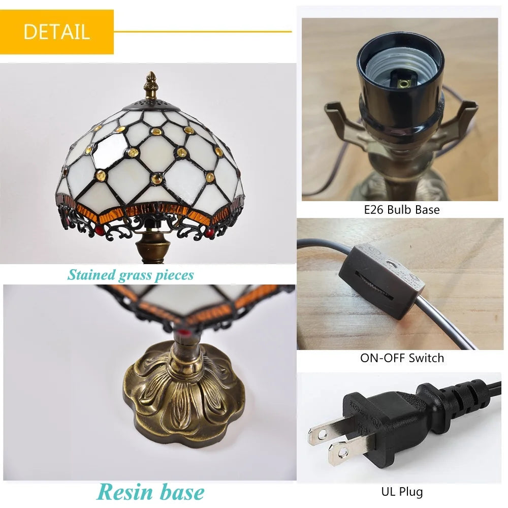Tiffany-Style Table Lamp Stained Glass Bedside Lamp for Living Room Bedroom Traditional Desk Light 14.5'' H Multi-Color