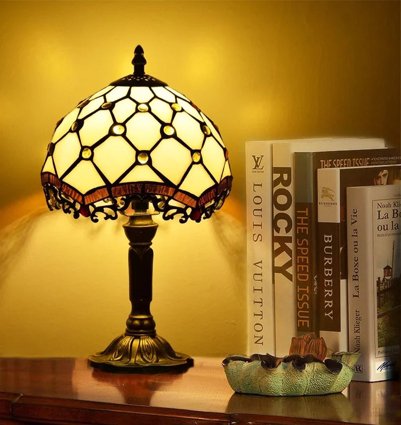 Tiffany-Style Table Lamp Stained Glass Bedside Lamp for Living Room Bedroom Traditional Desk Light 14.5'' H Multi-Color
