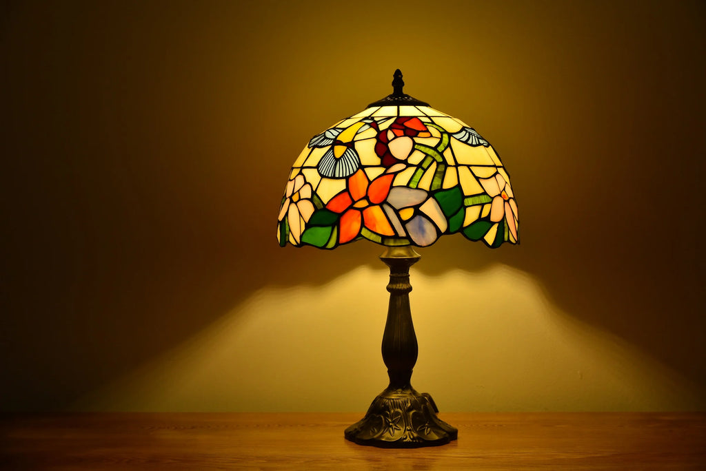 Tiffany-Style Hummingbird Desk Lamp LED Table Bedside Lamp Bedroom Stained-Glass 18.1'' Height Bronze Multi-Color