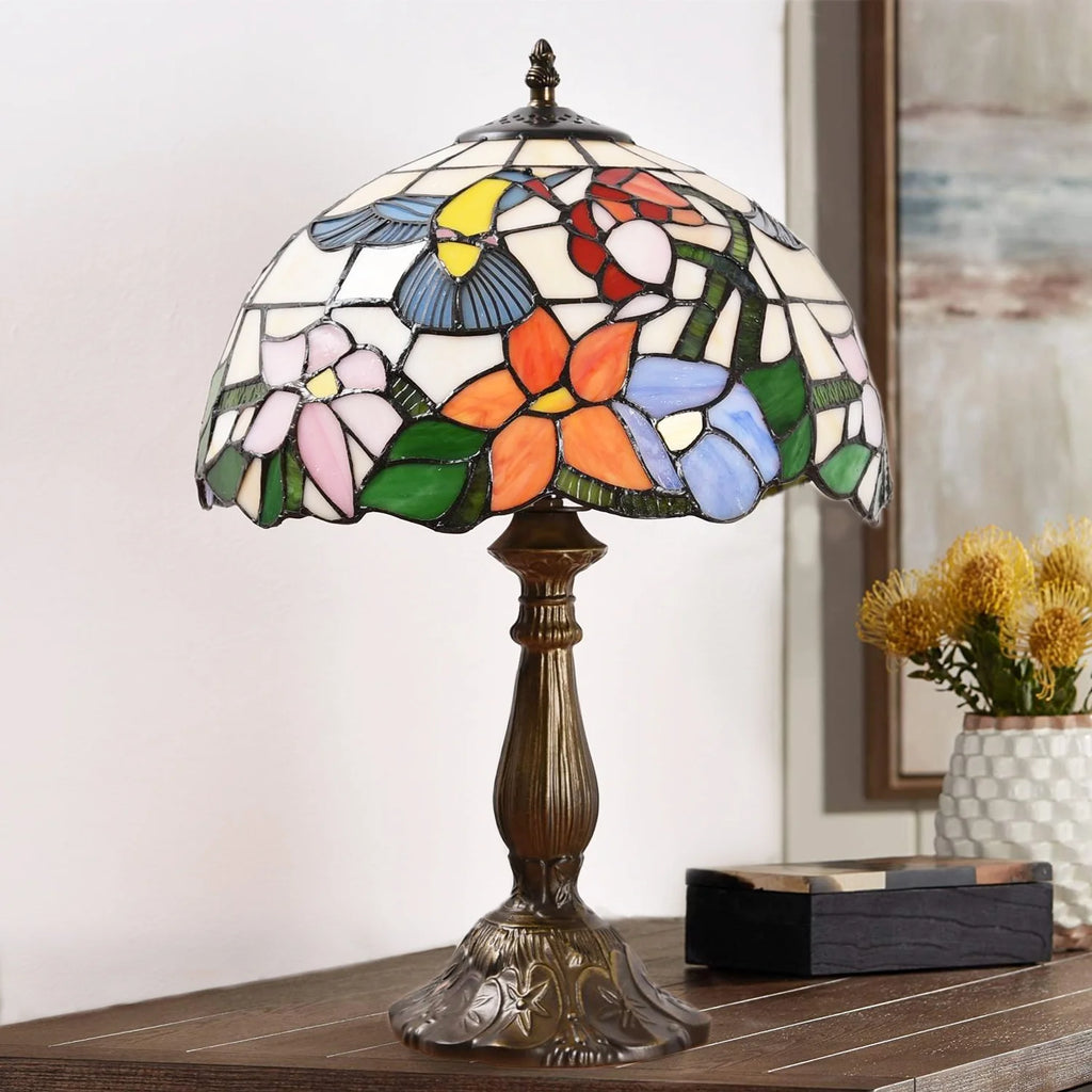 Tiffany-Style Hummingbird Desk Lamp LED Table Bedside Lamp Bedroom Stained-Glass 18.1'' Height Bronze Multi-Color