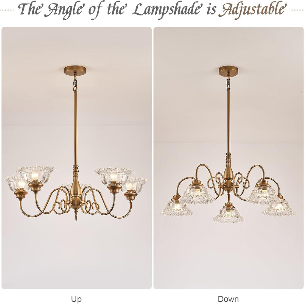 Vintage Chandelier Dining Room Light Fixture over Table Brass 5 Light Chandelier Lighting Fixture