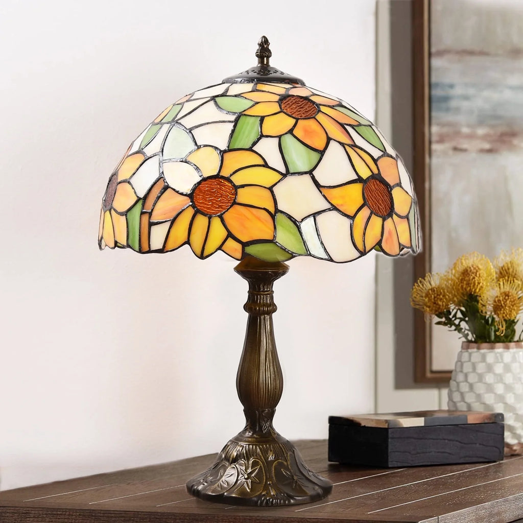 Tiffany Style Table Lamp Rose Bedside Desk LED Lamp Shades Bedroom Stained-Glass 18.1'' H Multi-Color