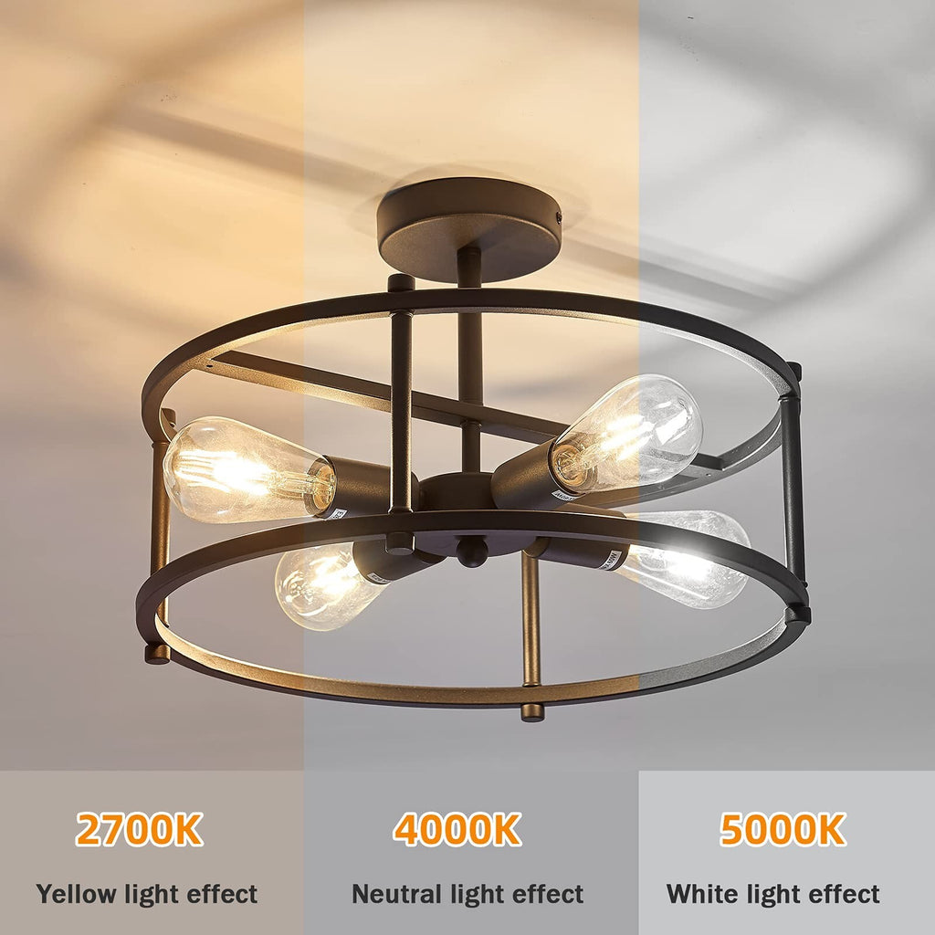 Industrial Semi Flush Mount Ceiling Light,4 Light Rustic Metal Ceiling Light ...