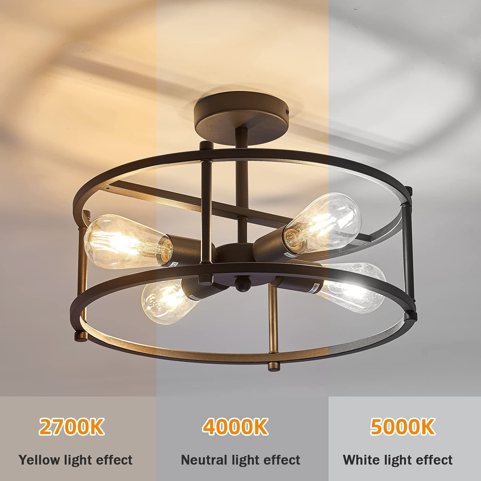Industrial Semi Flush Mount Ceiling Light,4 Light Rustic Metal Ceiling Light ...