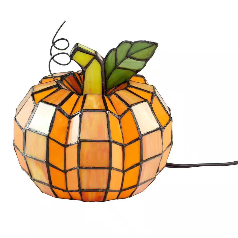 9 In. Orange Indoor Patch the Pumpkin Stained Glass Accent Lamp