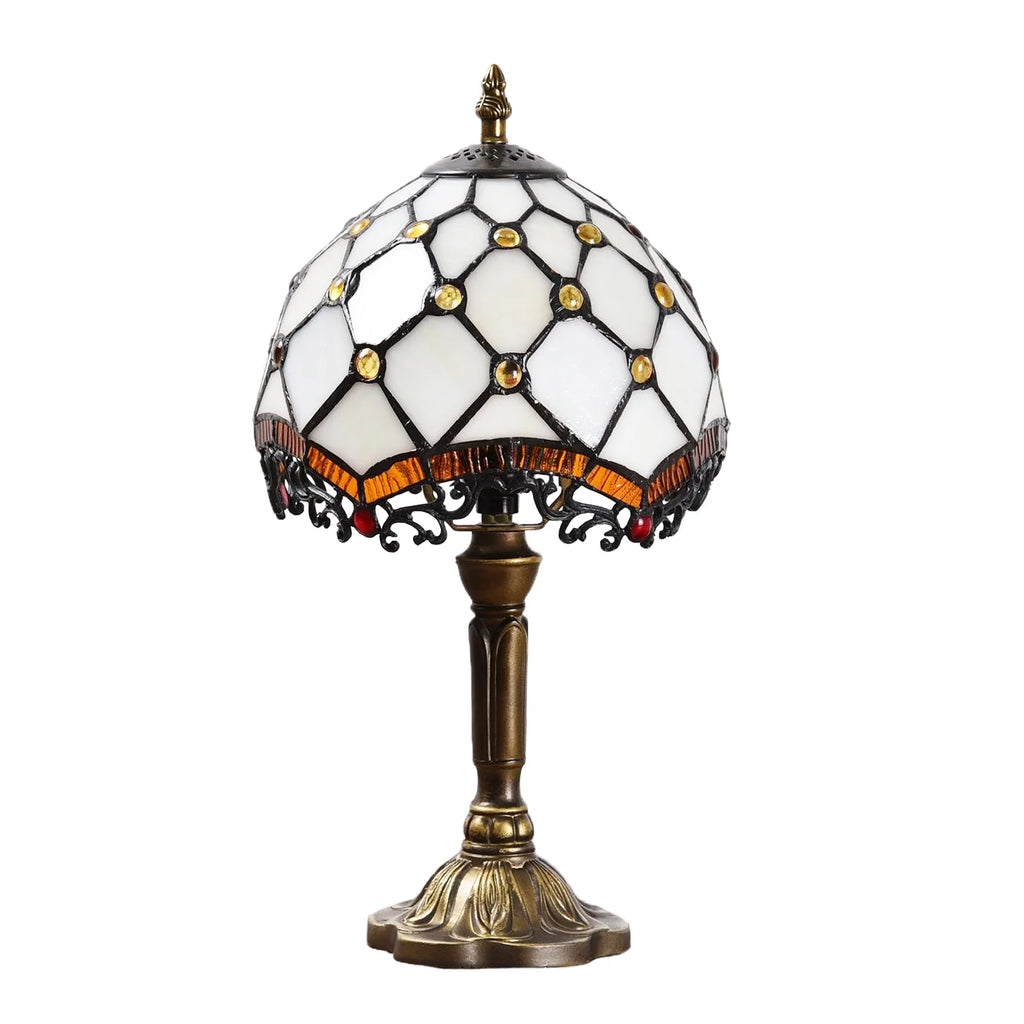 Tiffany-Style Table Lamp Stained Glass Bedside Lamp for Living Room Bedroom Traditional Desk Light 14.5'' H Multi-Color