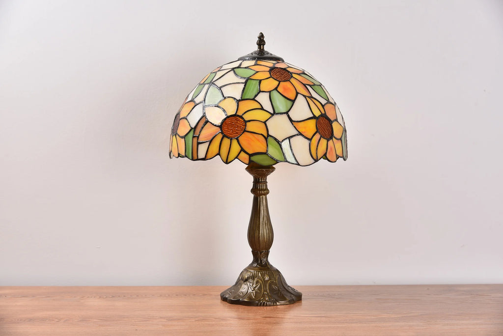 Tiffany Style Table Lamp Rose Bedside Desk LED Lamp Shades Bedroom Stained-Glass 18.1'' H Multi-Color